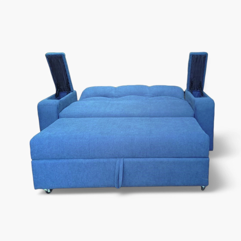 SOFÁ MUEBLERÍA LATINA DECO 3 CUERPOS LINO AZUL CAMA FUNCIONAL 2 PZ - 2