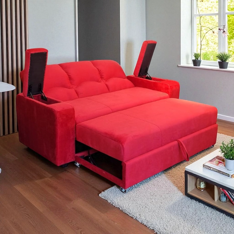 SOFÁ MUEBLERÍA LATINA DECO 3 CUERPOS FELPA BURDEO CAMA FUNCIONAL 2 PZ - 1