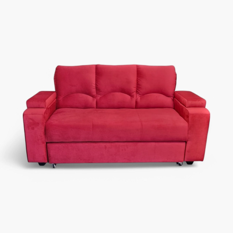 SOFÁ MUEBLERÍA LATINA DECO 3 CUERPOS FELPA BURDEO CAMA FUNCIONAL 2 PZ - 3