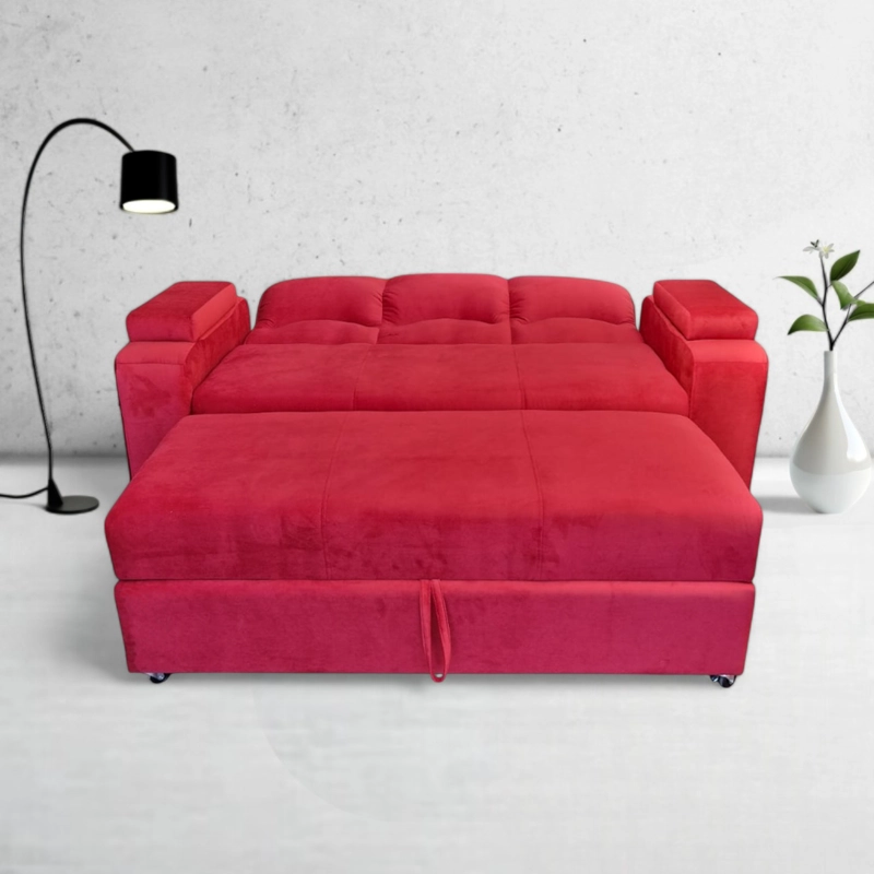 SOFÁ MUEBLERÍA LATINA DECO 3 CUERPOS FELPA BURDEO CAMA FUNCIONAL 2 PZ - 4