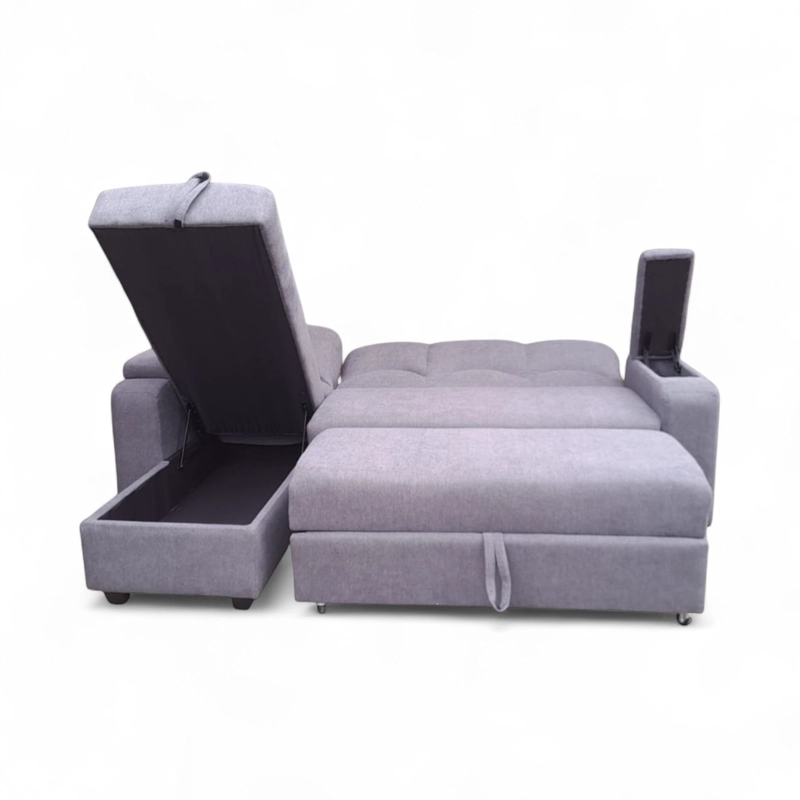 SECCIONAL MUEBLERÍA LATINA DECO 5 CUERPOS LINO GRIS CAMA BAUL FUNCIONAL 2 PZ IZQUIERDO - 4
