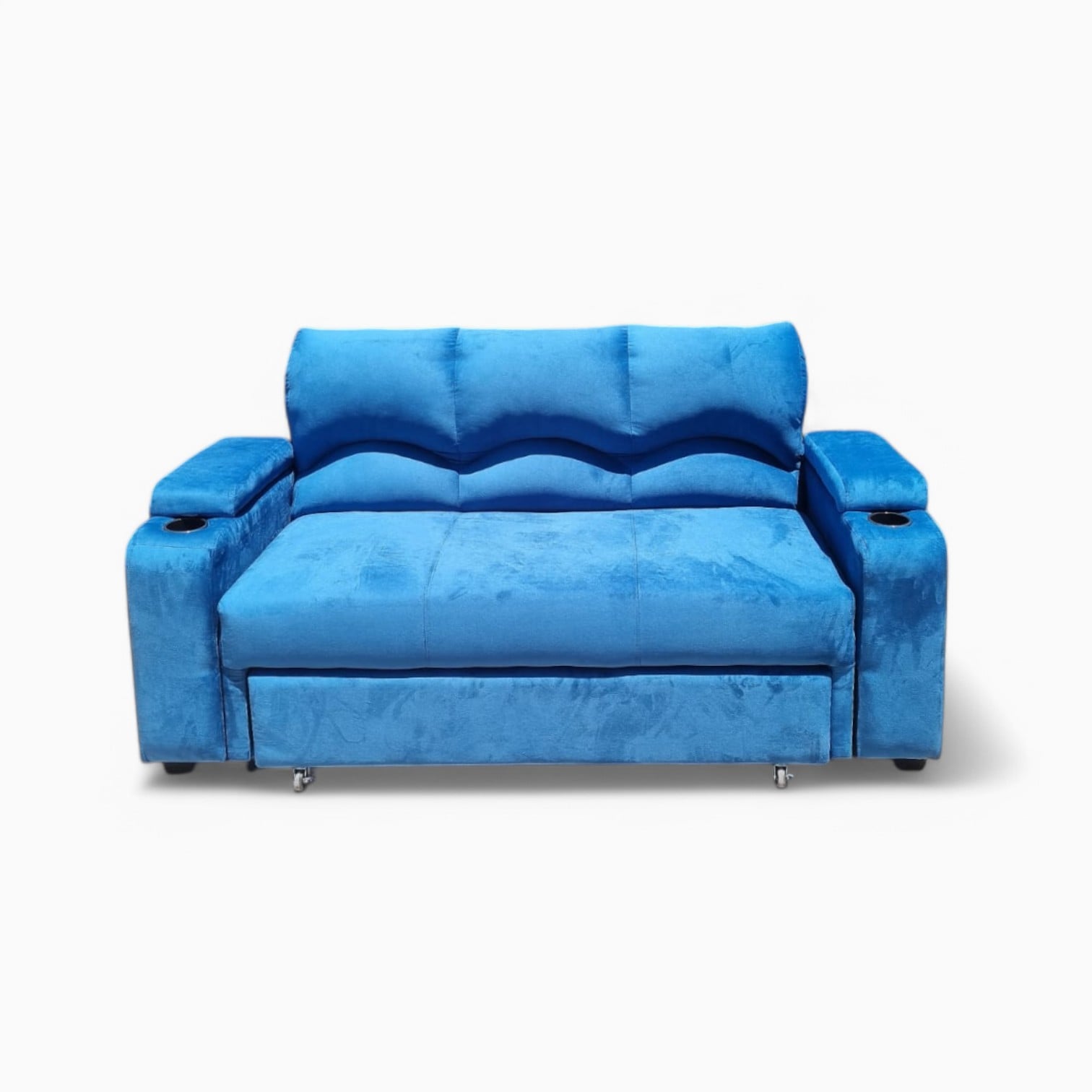 SOFÁ MUEBLERÍA LATINA DECO 3 CUERPOS FELPA AZUL ELECTRICO CAMA FUNCIONAL 2 PZ - 1