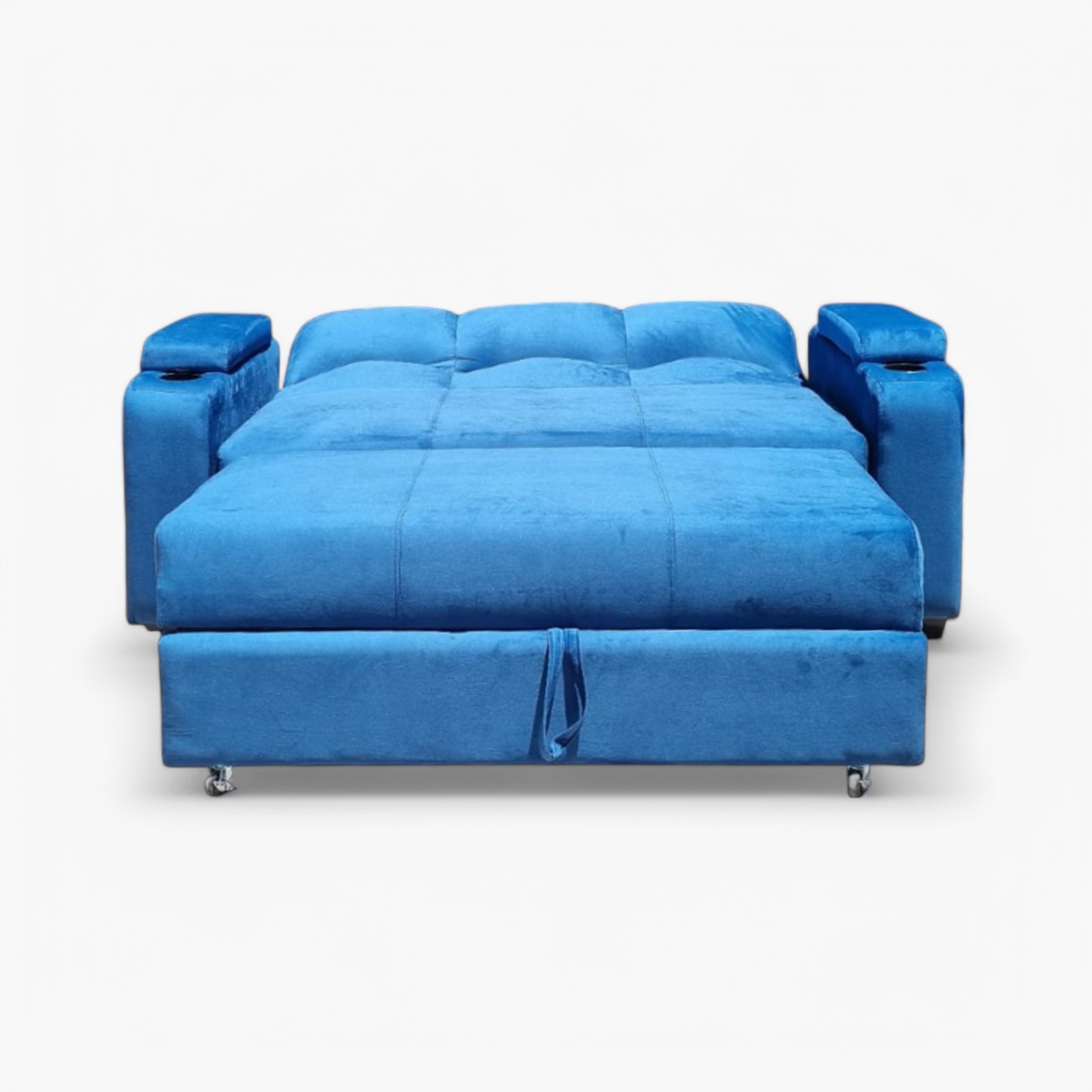 SOFÁ MUEBLERÍA LATINA DECO 3 CUERPOS FELPA AZUL ELECTRICO CAMA FUNCIONAL 2 PZ - 2
