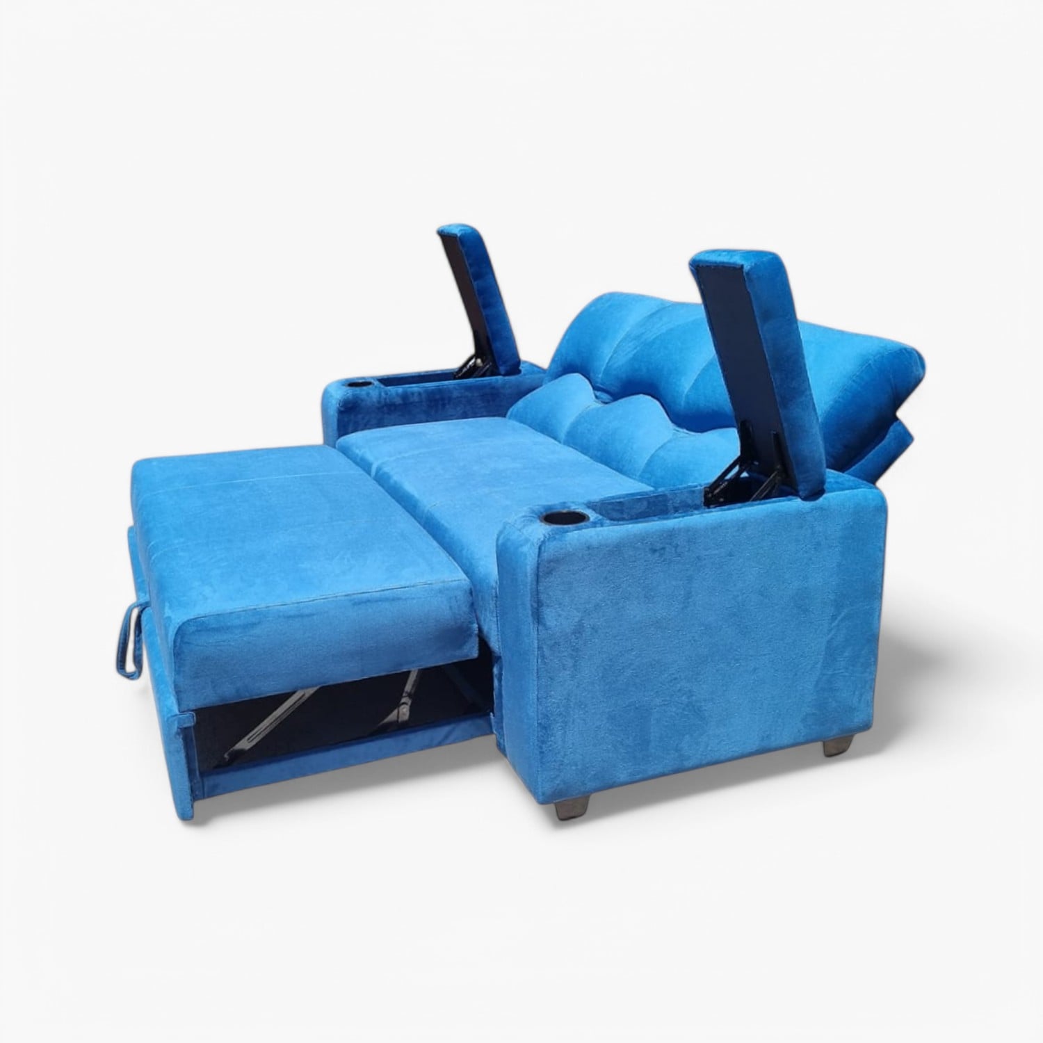 SOFÁ MUEBLERÍA LATINA DECO 3 CUERPOS FELPA AZUL ELECTRICO CAMA FUNCIONAL 2 PZ - 3