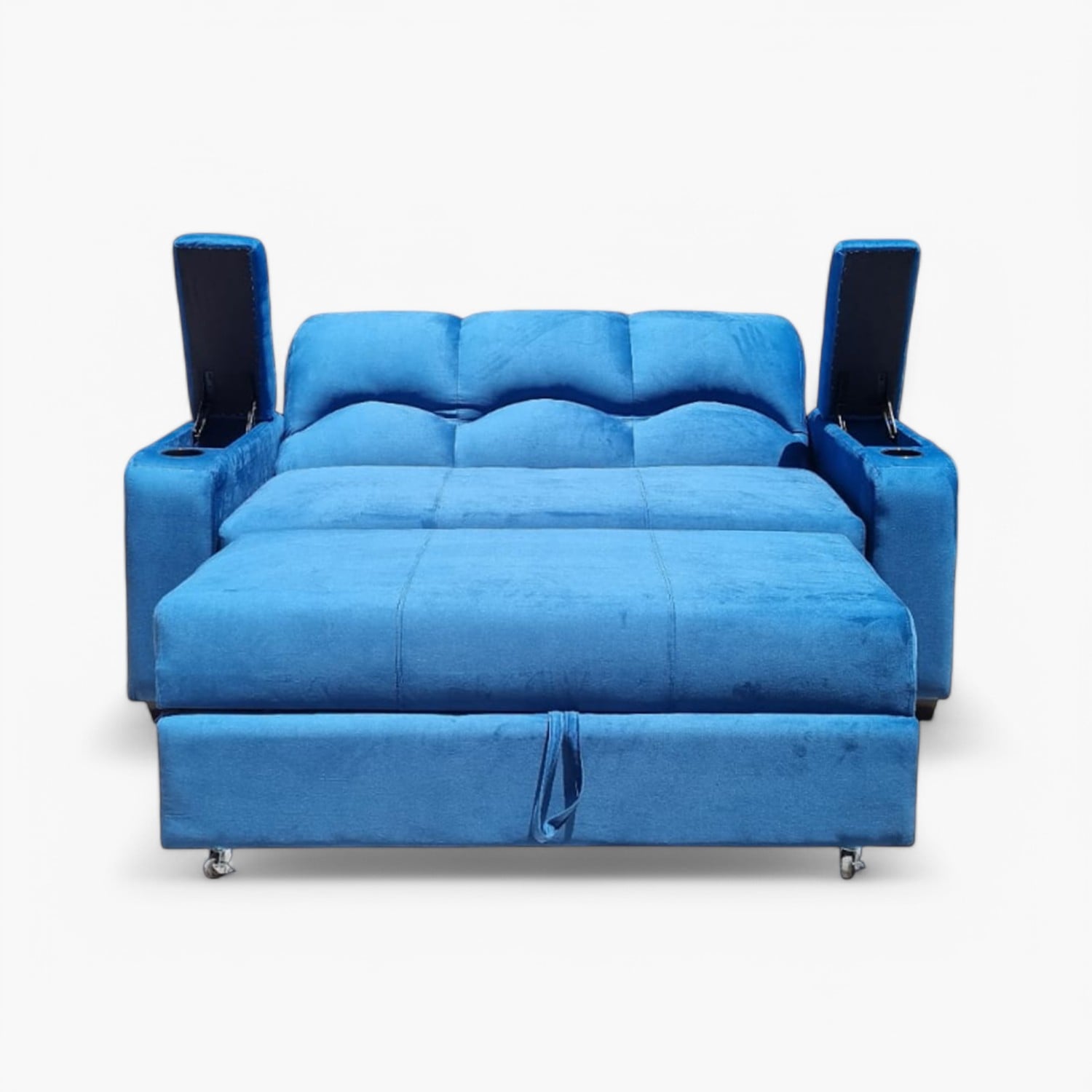 SOFÁ MUEBLERÍA LATINA DECO 3 CUERPOS FELPA AZUL ELECTRICO CAMA FUNCIONAL 2 PZ - 4