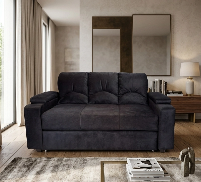SOFÁ MUEBLERÍA LATINA DECO 3 CUERPOS FELPA NEGRO CAMA FUNCIONAL 2 PZ - 1