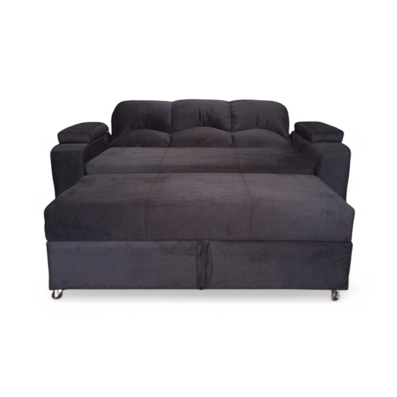 SOFÁ MUEBLERÍA LATINA DECO 3 CUERPOS FELPA NEGRO CAMA FUNCIONAL 2 PZ - 2