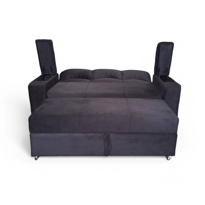 SOFÁ MUEBLERÍA LATINA DECO 3 CUERPOS FELPA NEGRO CAMA FUNCIONAL 2 PZ - 3
