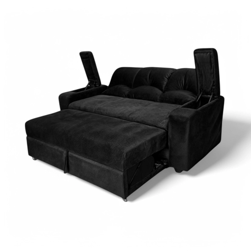 SOFÁ MUEBLERÍA LATINA DECO 3 CUERPOS FELPA NEGRO CAMA FUNCIONAL 2 PZ - 5
