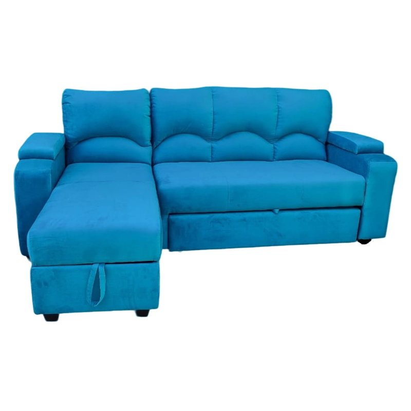SECCIONAL MUEBLERÍA LATINA DECO 5 CUERPOS FELPA TURQUESA BAUL FUNCIONAL 2 PZ IZQUIERDO - 3