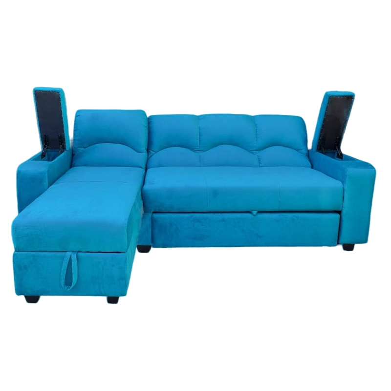 SECCIONAL MUEBLERÍA LATINA DECO 5 CUERPOS FELPA TURQUESA BAUL FUNCIONAL 2 PZ IZQUIERDO - 4