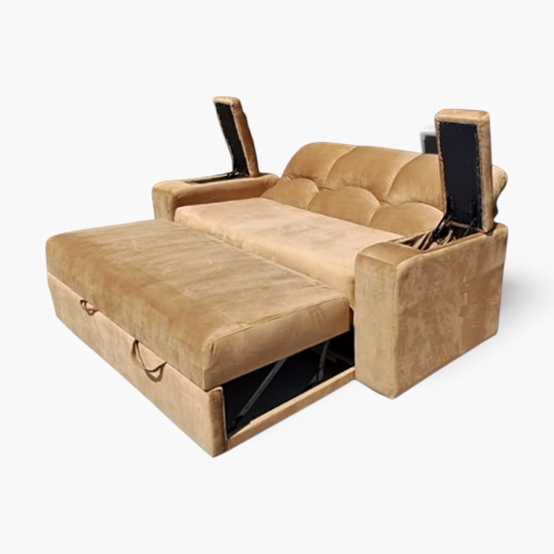 SOFÁ MUEBLERÍA LATINA DECO 3 CUERPOS FELPA CAMEL CAMA FUNCIONAL 2 PZ - 2