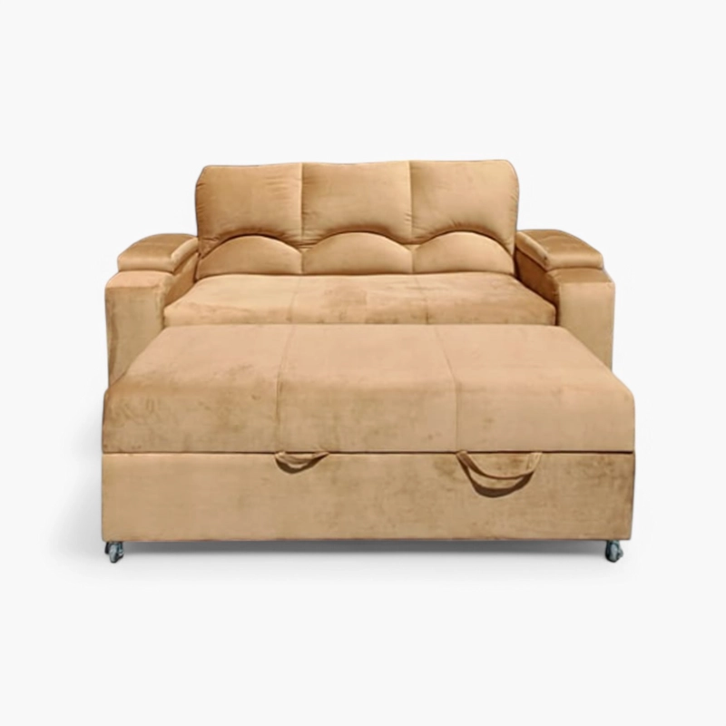 SOFÁ MUEBLERÍA LATINA DECO 3 CUERPOS FELPA CAMEL CAMA FUNCIONAL 2 PZ - 3
