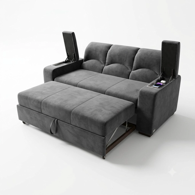 SOFÁ MUEBLERÍA LATINA DECO 3 CUERPOS FELPA GRIS CAMA FUNCIONAL 2 PZ - 2