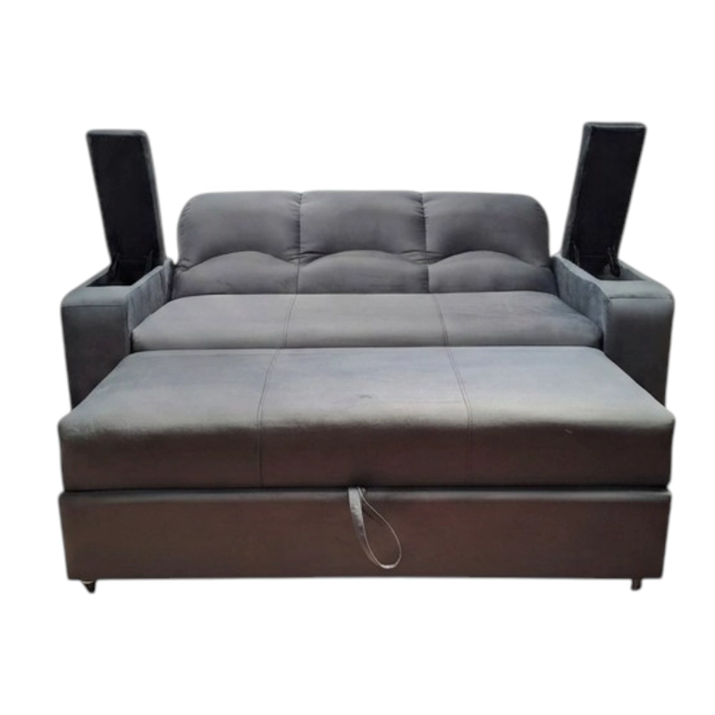 SOFÁ MUEBLERÍA LATINA DECO 3 CUERPOS FELPA GRIS CAMA FUNCIONAL 2 PZ - 3