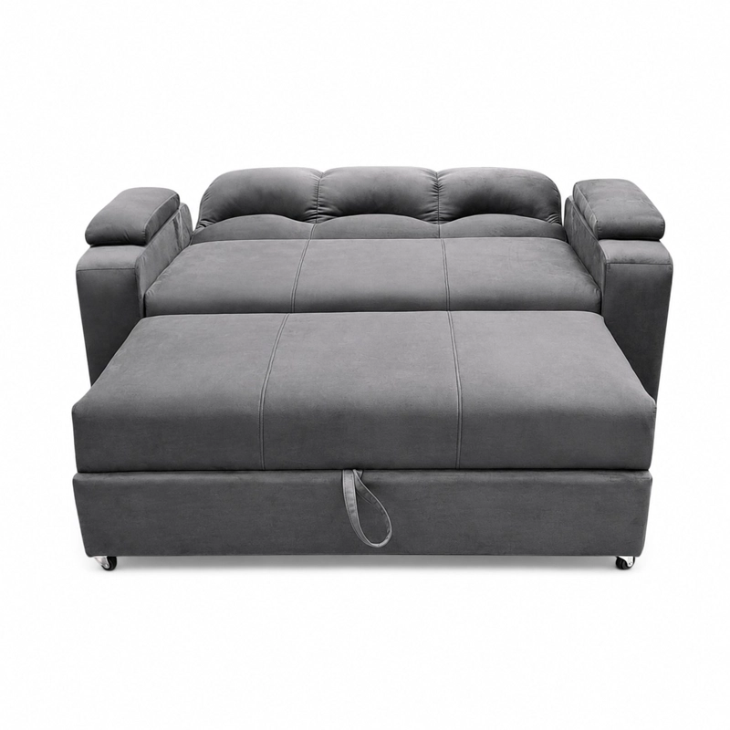 SOFÁ MUEBLERÍA LATINA DECO 3 CUERPOS FELPA GRIS CAMA FUNCIONAL 2 PZ - 4