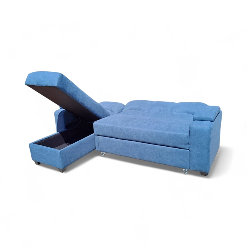 SECCIONAL MUEBLERÍA LATINA DECO 5 CUERPOS LINO AZUL CAMA BAUL FUNCIONAL 2 PZ IZQUIERDO - 2
