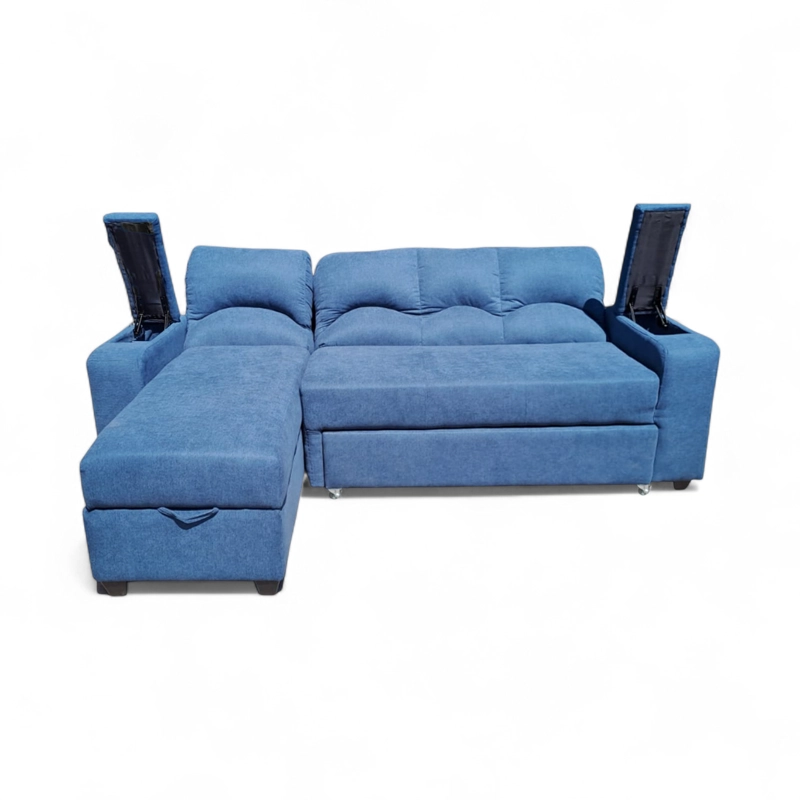 SECCIONAL MUEBLERÍA LATINA DECO 5 CUERPOS LINO AZUL CAMA BAUL FUNCIONAL 2 PZ IZQUIERDO - 3