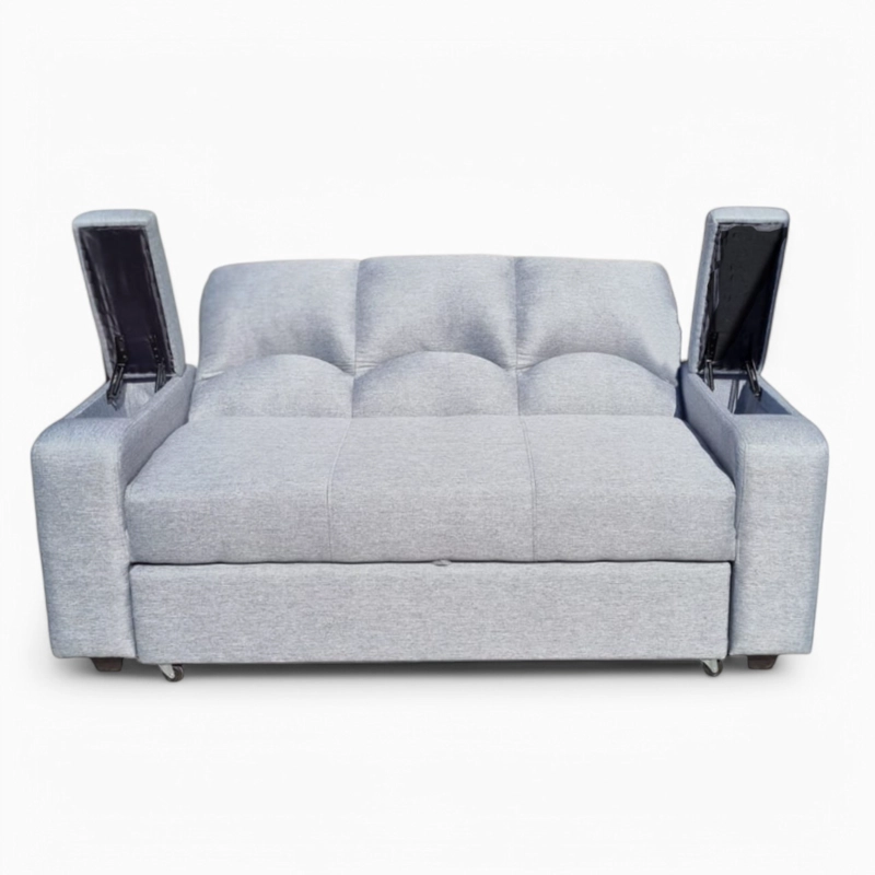 SOFÁ MUEBLERÍA LATINA DECO 3 CUERPOS GRIS CLARO CAMA FUNCIONAL 2 PZ IMPERMEABLE - 4