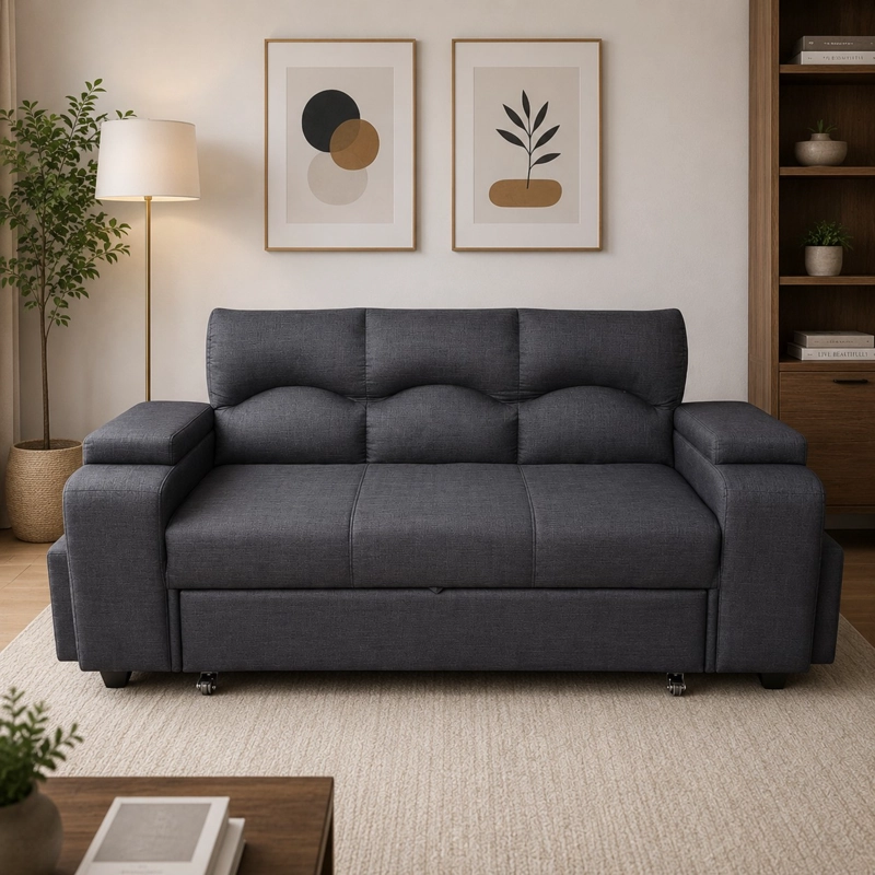SOFA CAMA FUNCIONAL 2PZ DECO POUF LINO MARENGO - 1