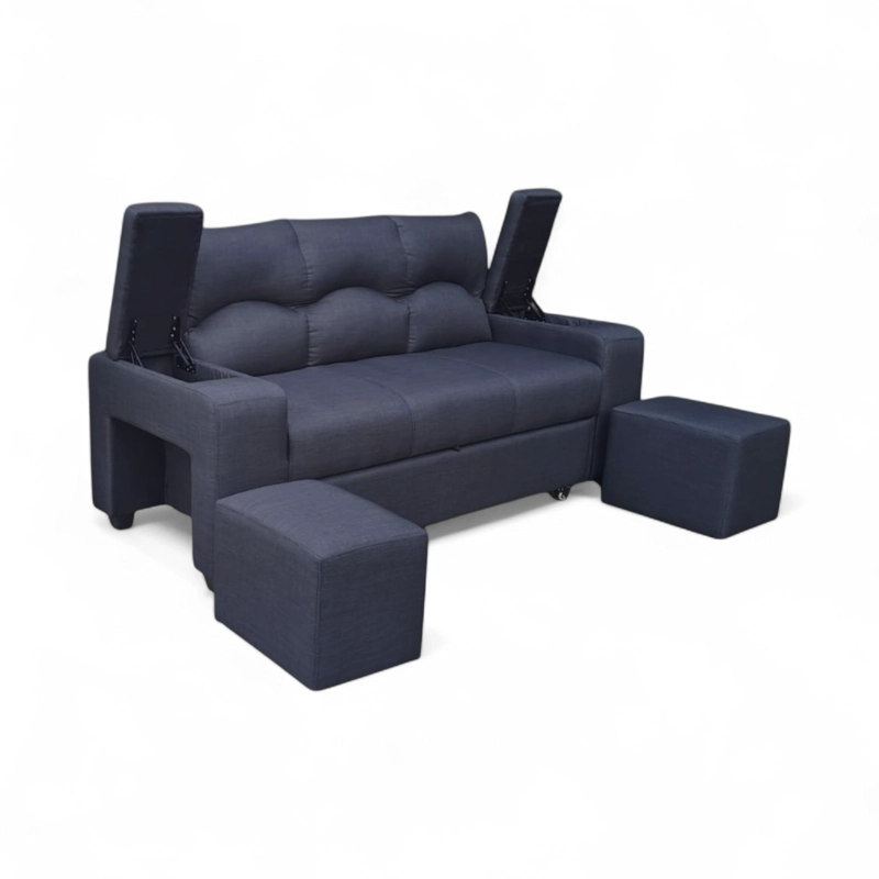 SOFA CAMA FUNCIONAL 2PZ DECO POUF LINO MARENGO - 8