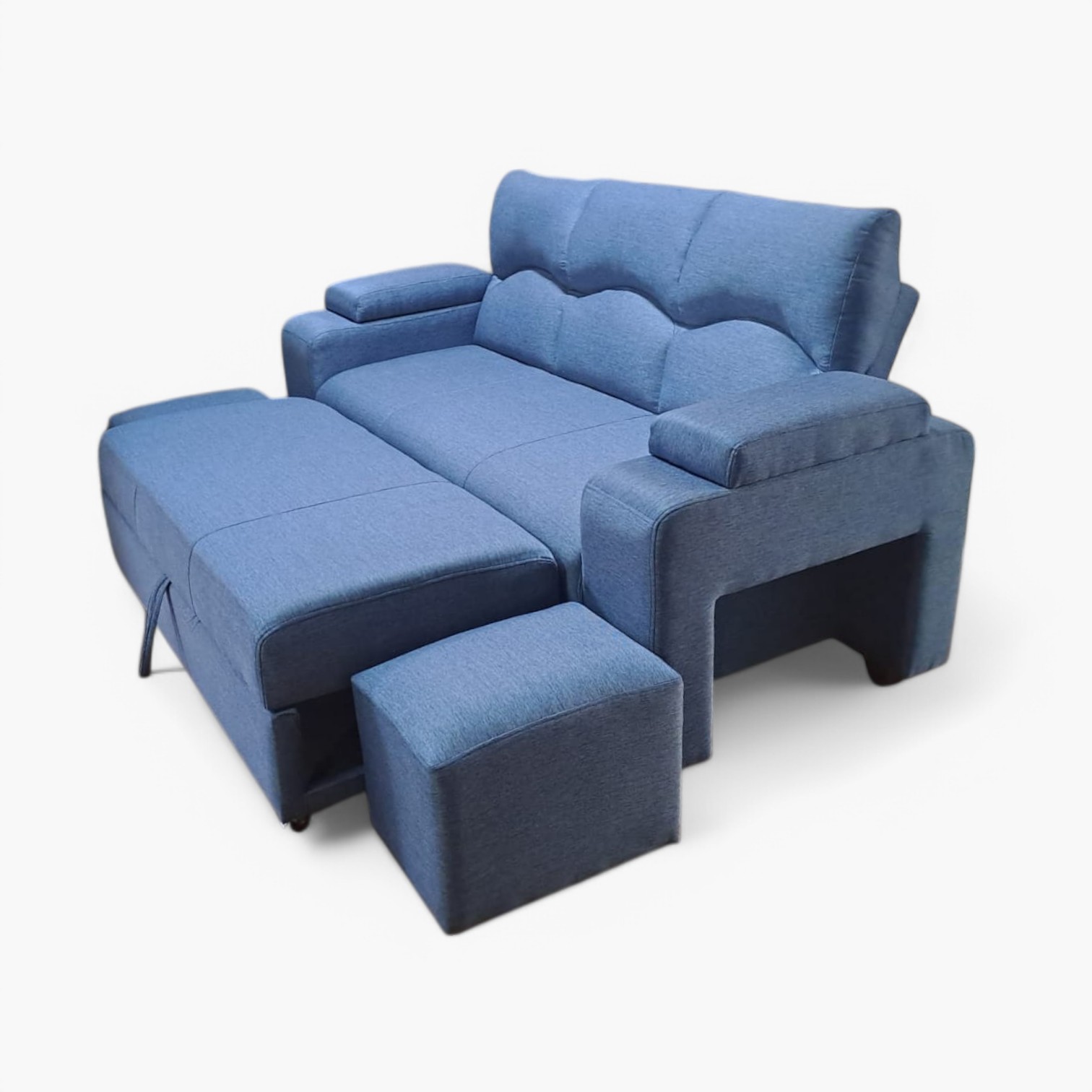 SOFA CAMA FUNCIONAL 2PZ DECO POUF LINO AZUL INDIGO IMPERMEABLE - 2