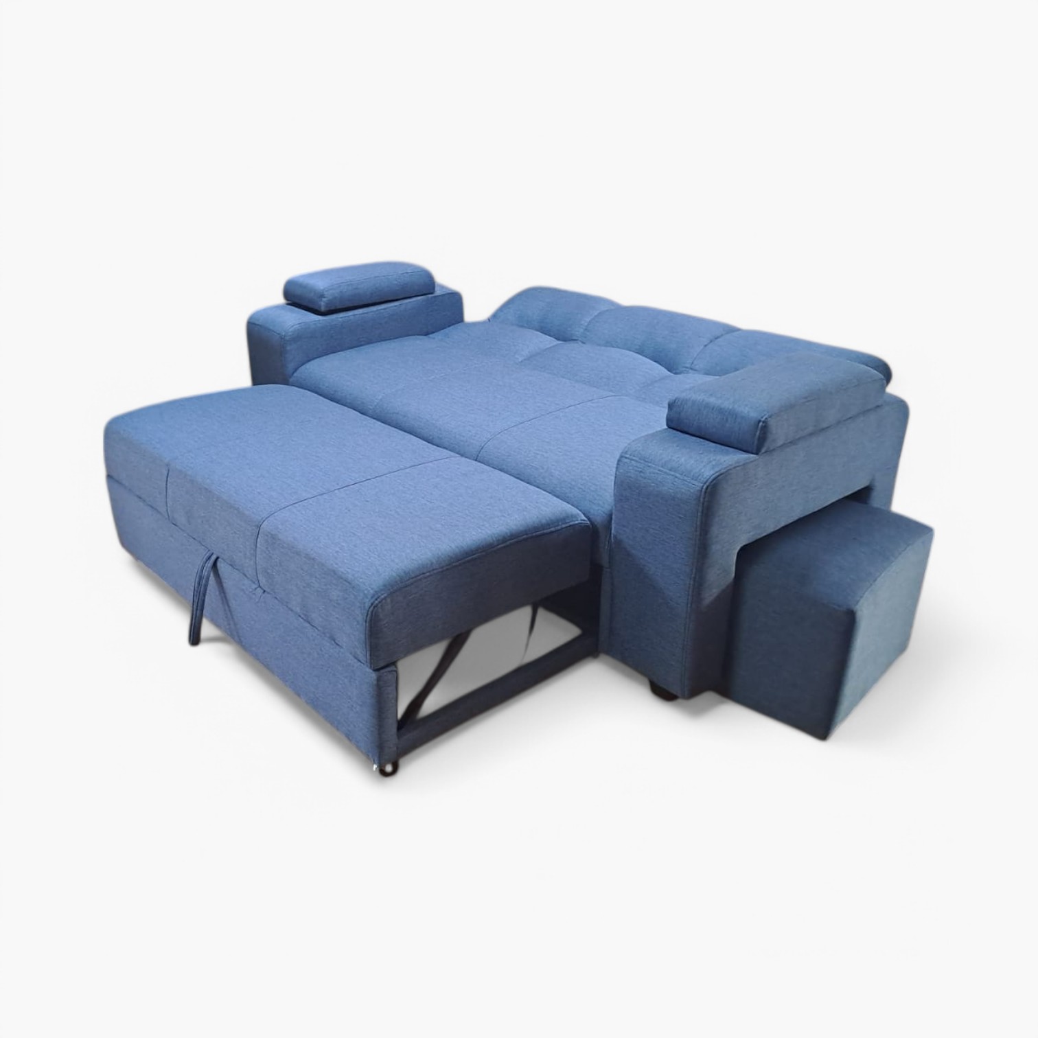 SOFA CAMA FUNCIONAL 2PZ DECO POUF LINO AZUL INDIGO IMPERMEABLE - 4
