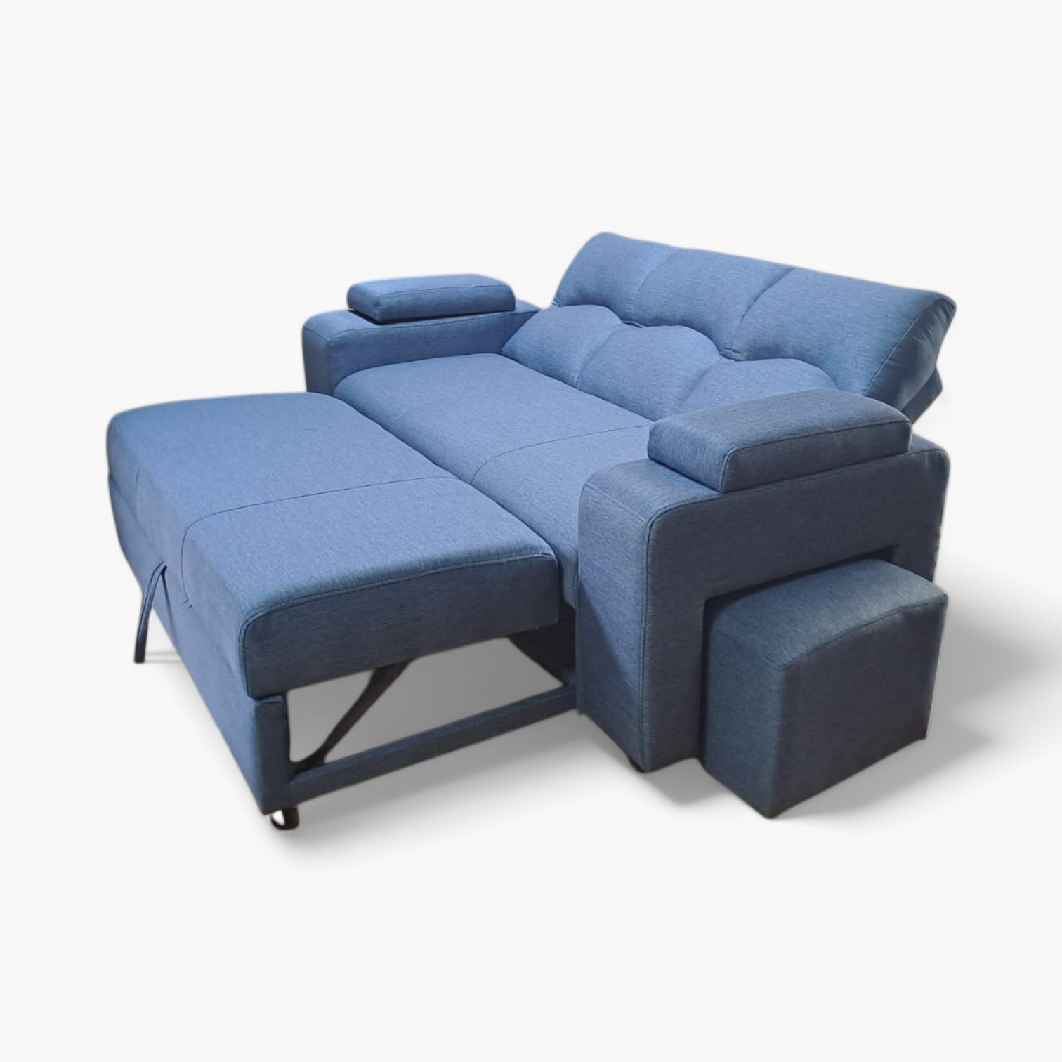 SOFA CAMA FUNCIONAL 2PZ DECO POUF LINO AZUL INDIGO IMPERMEABLE - 5