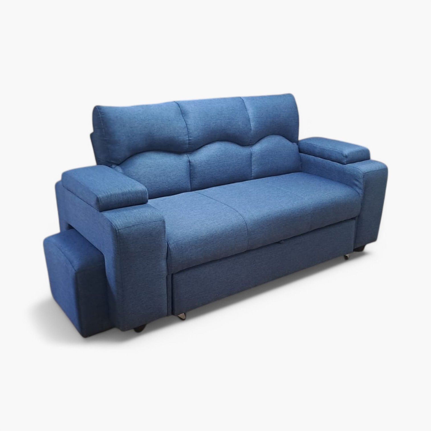 SOFA CAMA FUNCIONAL 2PZ DECO POUF LINO AZUL INDIGO IMPERMEABLE - 6