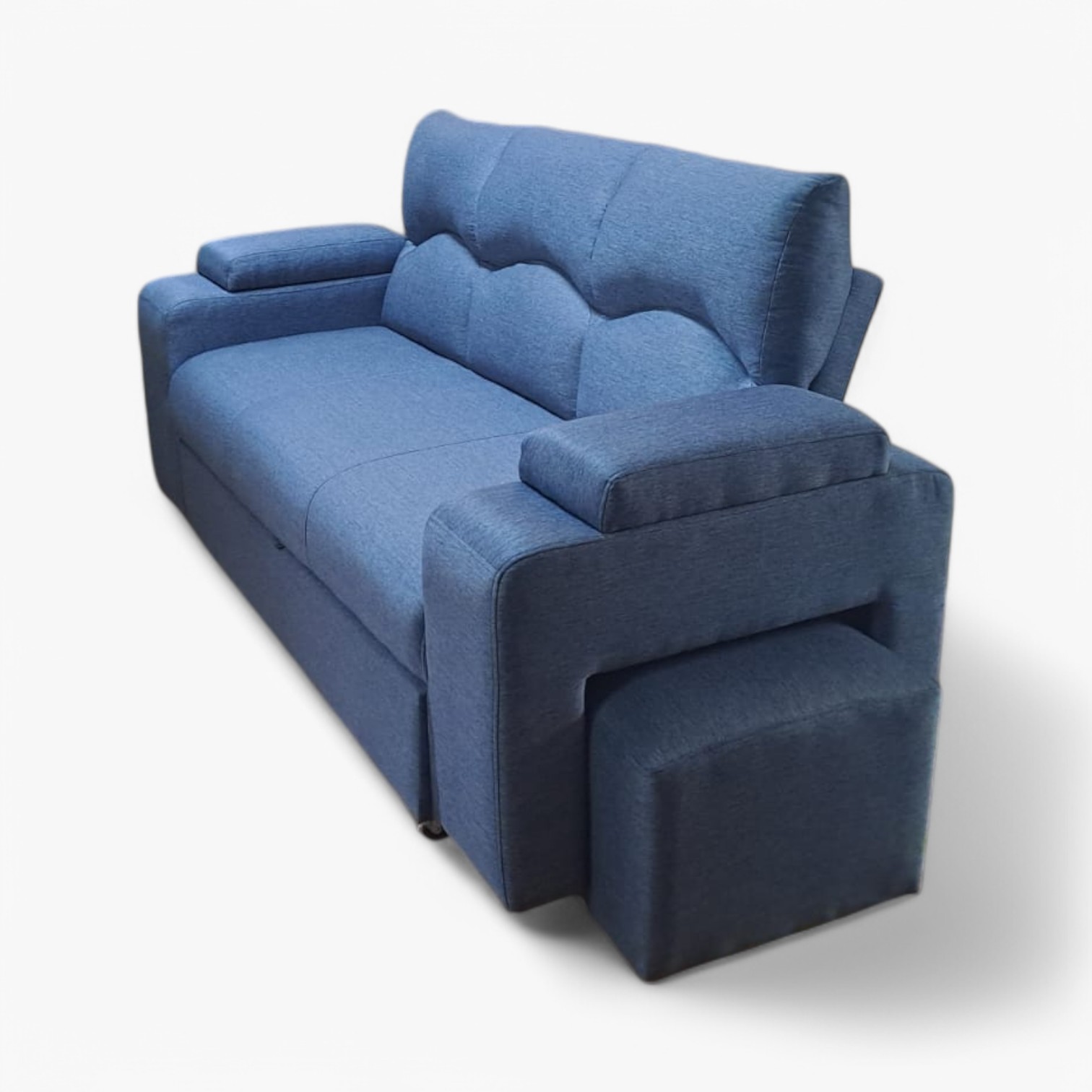SOFA CAMA FUNCIONAL 2PZ DECO POUF LINO AZUL INDIGO IMPERMEABLE - 7