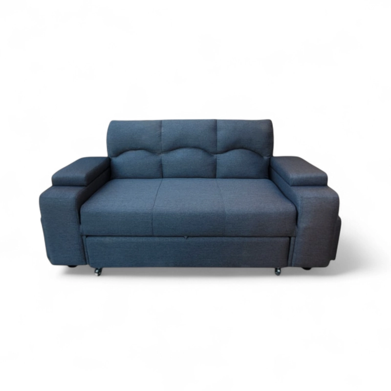 SOFA CAMA FUNCIONAL 2PZ DECO POUF LINO GRIS OSCURO IMPERMEABLE - 1