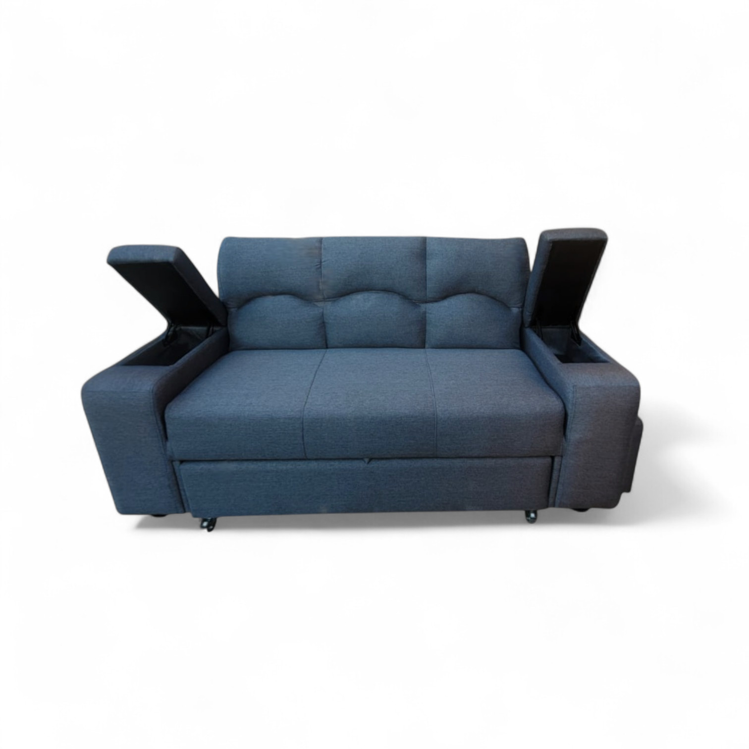 SOFA CAMA FUNCIONAL 2PZ DECO POUF LINO GRIS OSCURO IMPERMEABLE - 2