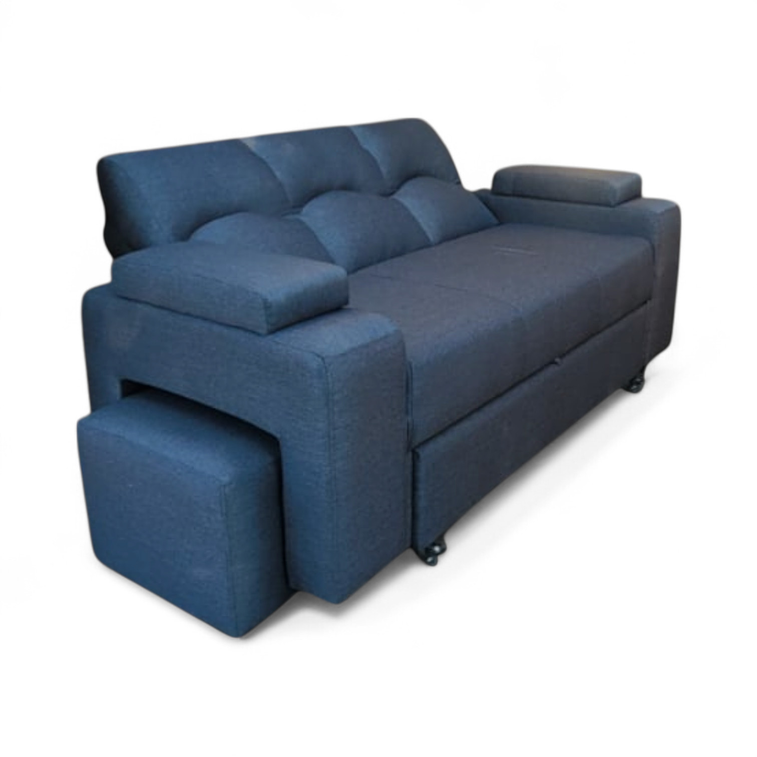 SOFA CAMA FUNCIONAL 2PZ DECO POUF LINO GRIS OSCURO IMPERMEABLE - 3
