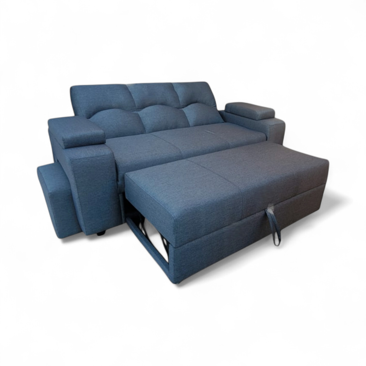 SOFA CAMA FUNCIONAL 2PZ DECO POUF LINO GRIS OSCURO IMPERMEABLE - 4