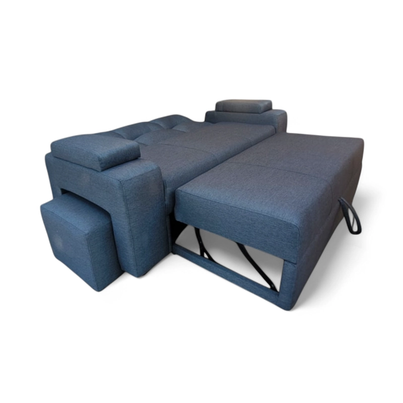 SOFA CAMA FUNCIONAL 2PZ DECO POUF LINO GRIS OSCURO IMPERMEABLE - 6