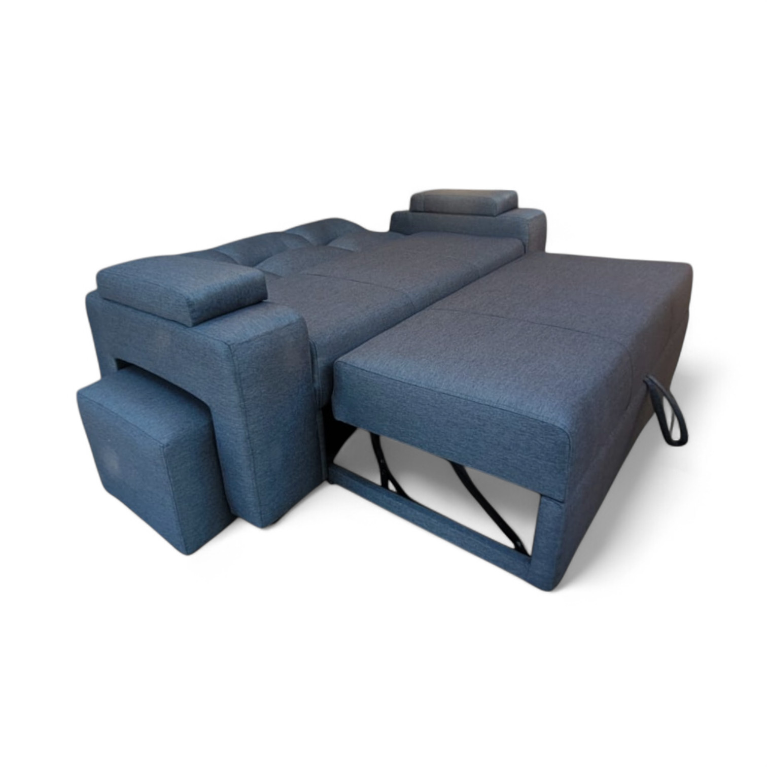 SOFA CAMA FUNCIONAL 2PZ DECO POUF LINO GRIS OSCURO IMPERMEABLE - 6
