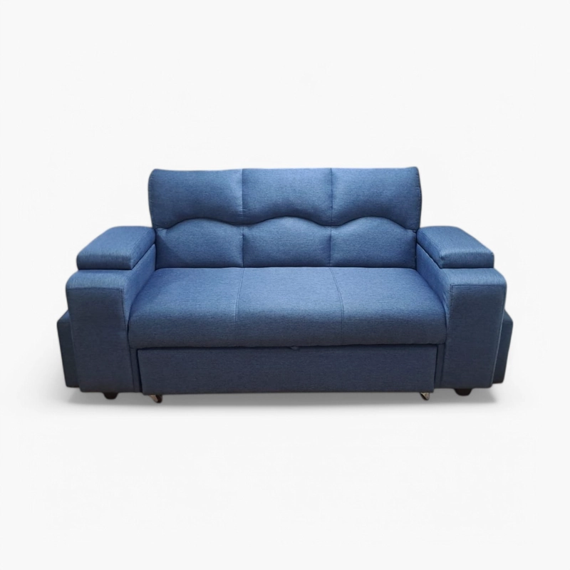 SOFA CAMA FUNCIONAL 2PZ DECO POUF LINO AZUL - 2