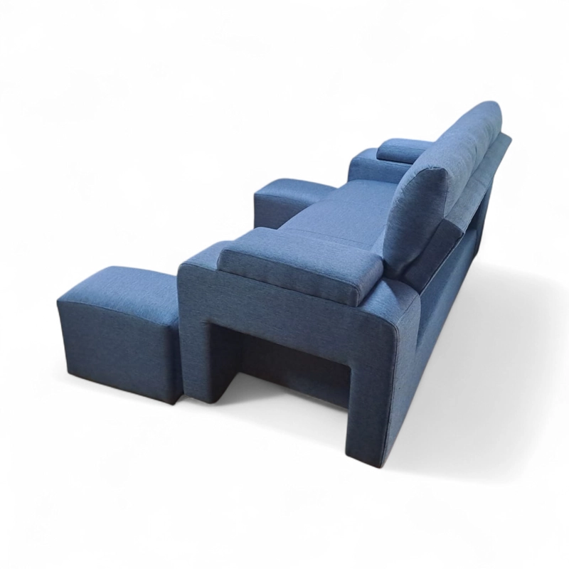 SOFA CAMA FUNCIONAL 2PZ DECO POUF LINO AZUL - 4