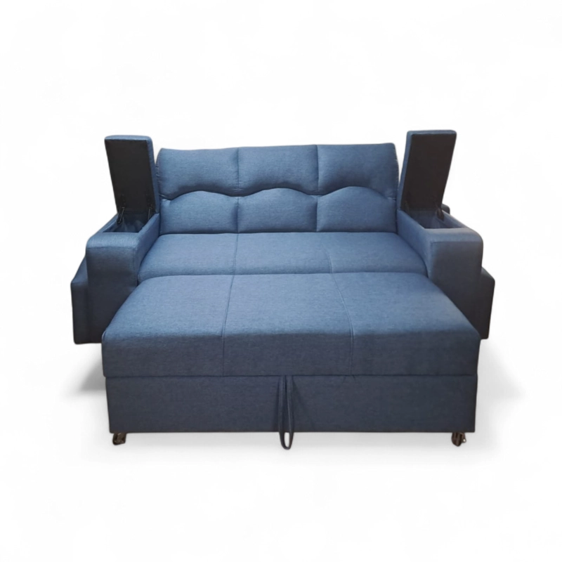 SOFA CAMA FUNCIONAL 2PZ DECO POUF LINO AZUL - 5