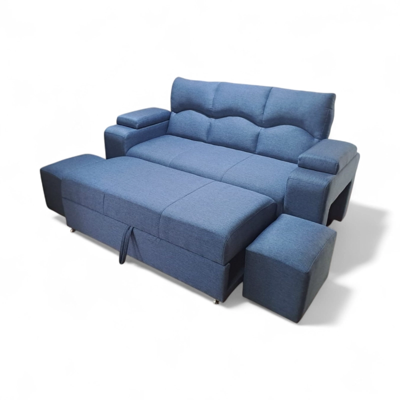 SOFA CAMA FUNCIONAL 2PZ DECO POUF LINO AZUL - 6