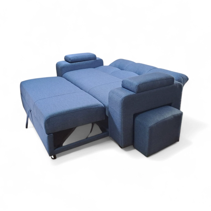 SOFA CAMA FUNCIONAL 2PZ DECO POUF LINO AZUL - 7