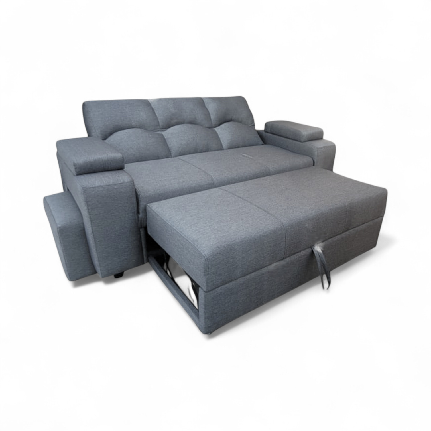 SOFA CAMA FUNCIONAL 2PZ DECO POUF LINO GRIS - 1
