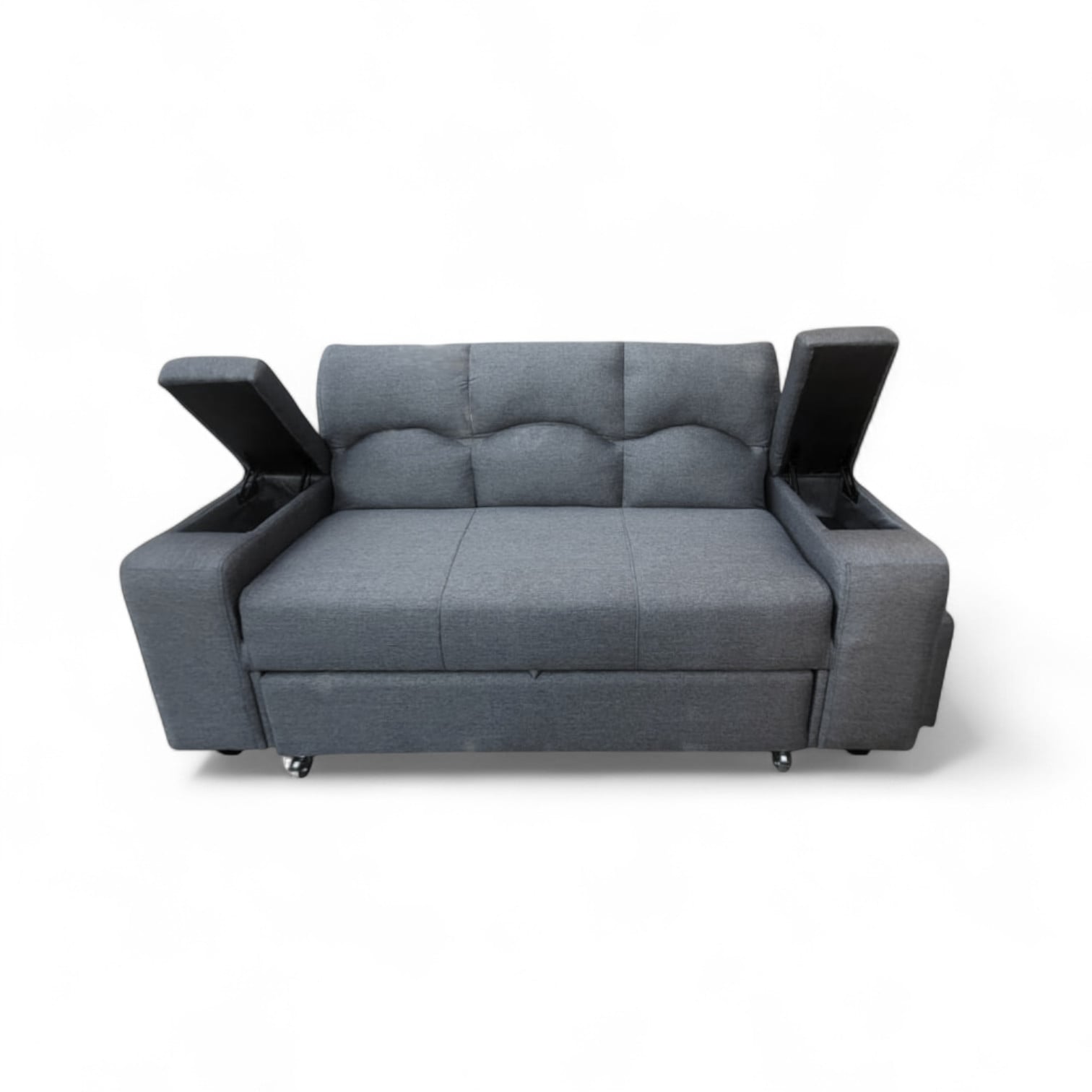 SOFA CAMA FUNCIONAL 2PZ DECO POUF LINO GRIS - 4