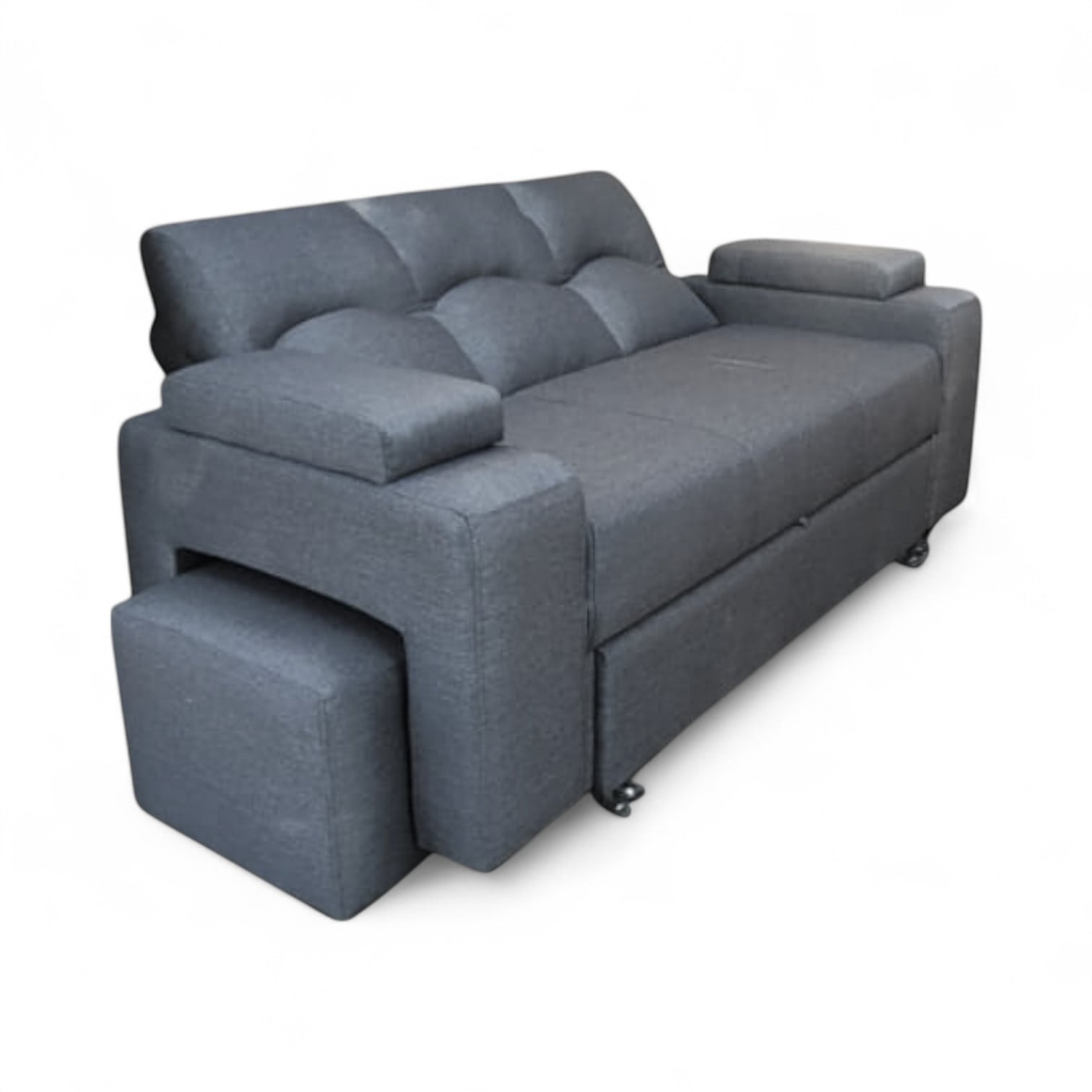 SOFA CAMA FUNCIONAL 2PZ DECO POUF LINO GRIS - 5