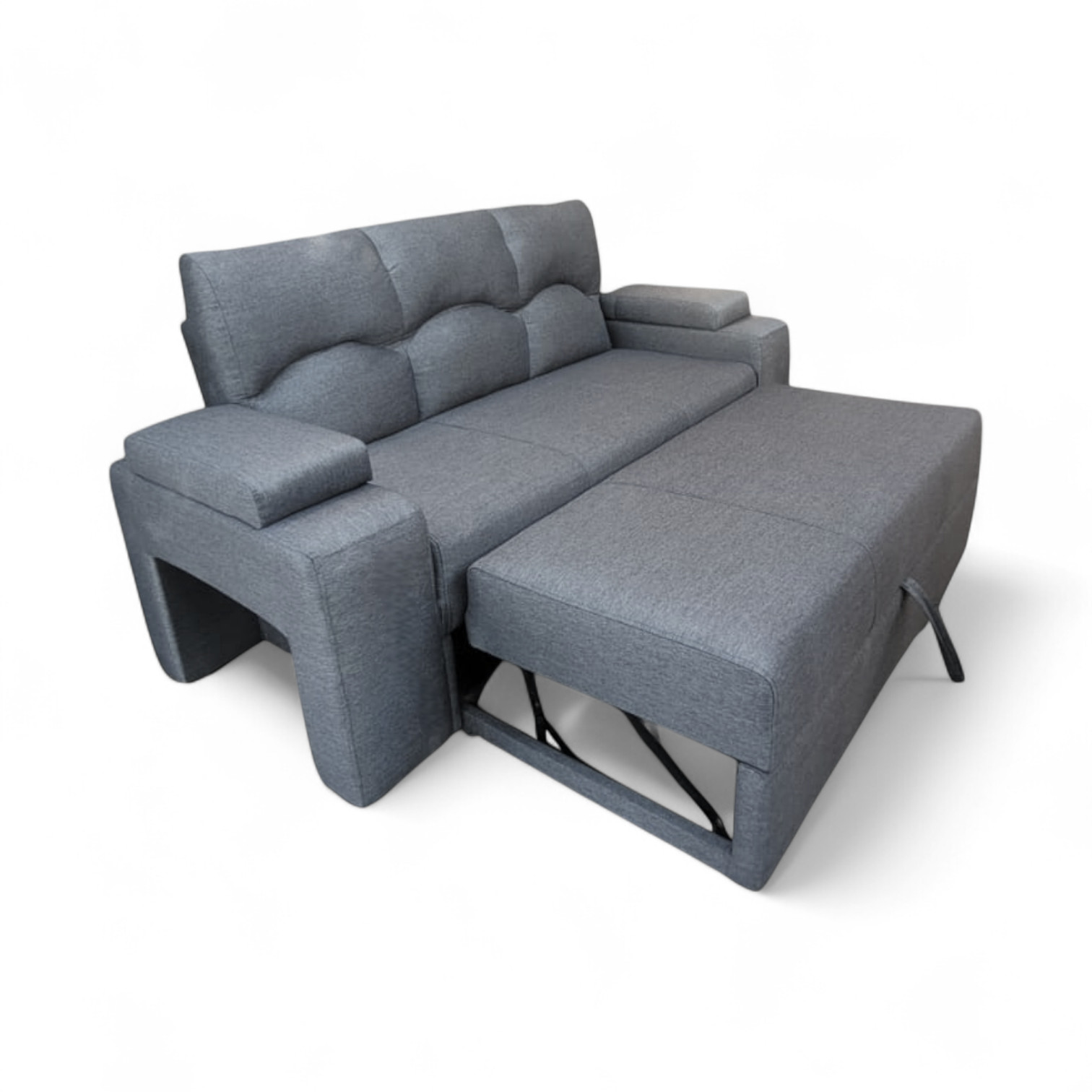 SOFA CAMA FUNCIONAL 2PZ DECO POUF LINO GRIS - 6