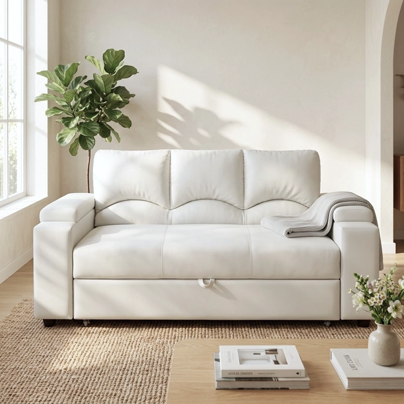 SOFA CAMA FUNCIONAL 2 PZ DECO PU ECOCUERO BLANCO - 1