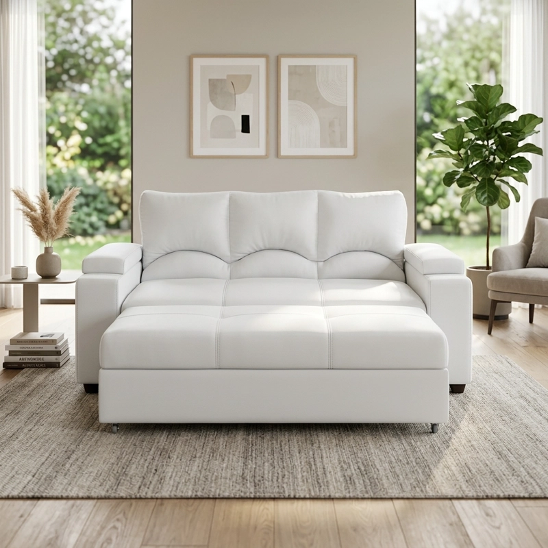 SOFA CAMA FUNCIONAL 2 PZ DECO PU ECOCUERO BLANCO - 2