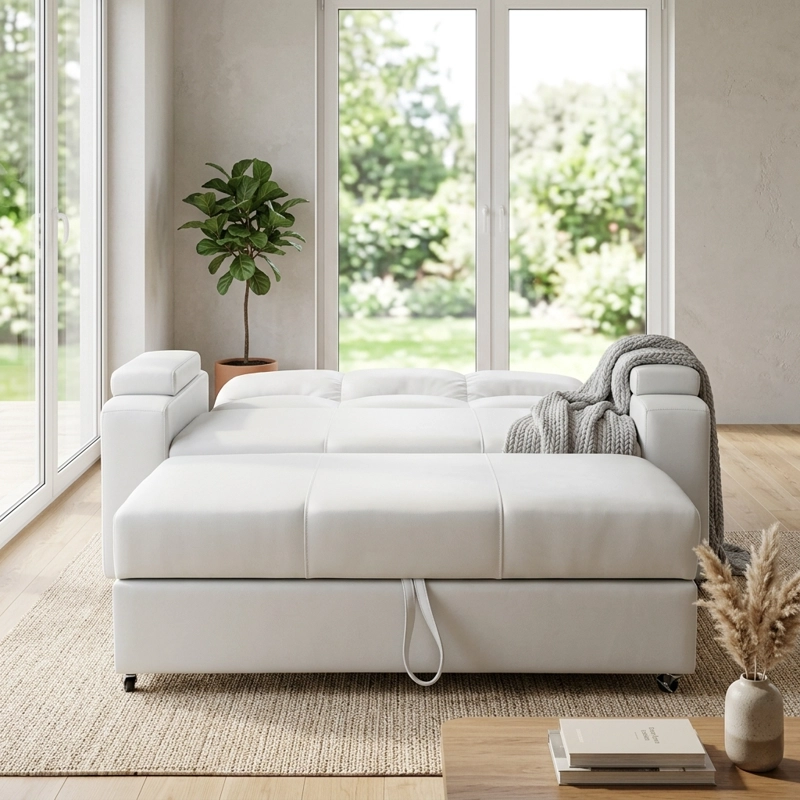 SOFA CAMA FUNCIONAL 2 PZ DECO PU ECOCUERO BLANCO - 6