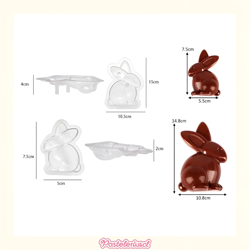 2 MOLDES DE PASCUA MOLDE DE CONEJO GRANDE 3D MOLDE PARA PASTEL DE CHOCOLATE - 3