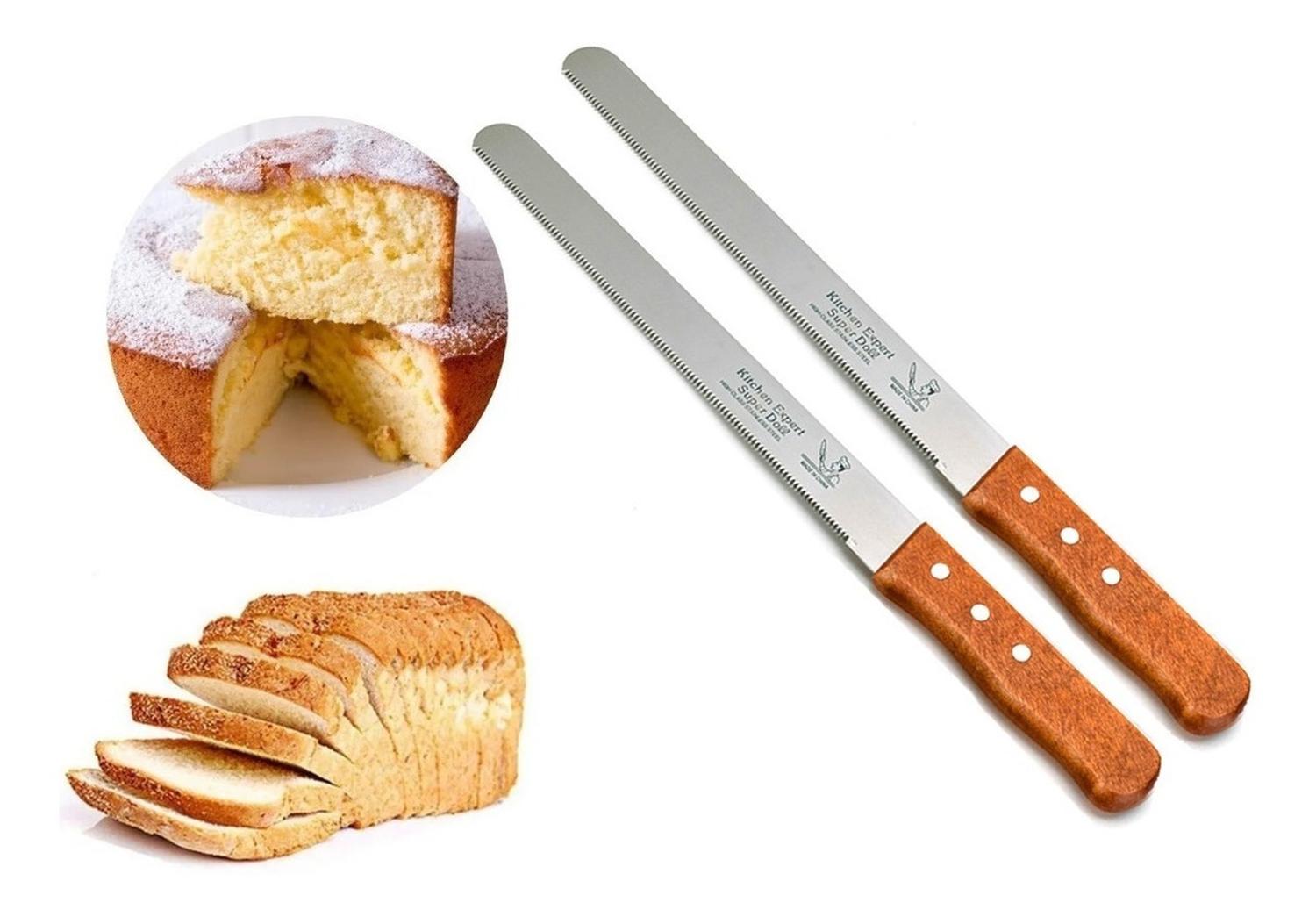 PACK 2 CUCHILLOS DE SIERRA CUCHILLO DE TORTA CUCHILLO DE PAN GRIS Y MARRON